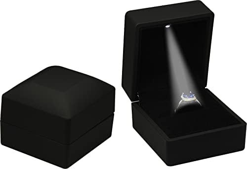 The Jewellery Pak Led черна кутия пръстени за предложения за брак, сватби, годеж, Свети Валентин, Коледа подарък