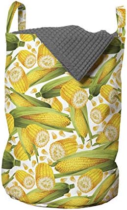 Чанта за пране на царевица Ambesonne, Растителна Органична Храна, Реалистична Илюстрация, Жълти Царевични Стъбла,