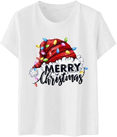 Коледна Тениска Оверсайз, Дамски Коледна тениска С кръгло деколте и Къс Ръкав, Потници, Блузи, Тениски, Забавни