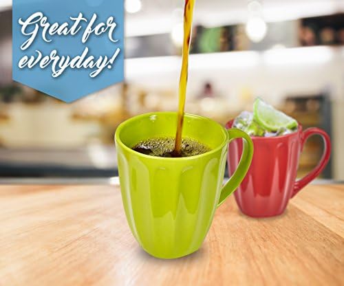 Чаши за кафе Klikel Комплект от 6 Керамични чаши с рифлением - Чаша за горещ чай и кафе - Обикновена Ярки цветове