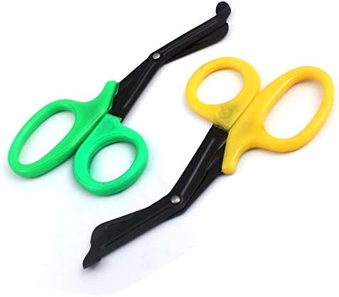 Травматологические ножици G. S 7,25 - Черни Бинтовые Ножици от неръждаема стомана с трайно покритие - 2 ОПАКОВКИ - (Зелена и жълта)