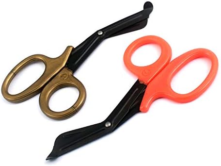 Травматологические ножици G. S 7,25 инча - Черни Ножици за превръзки от неръждаема стомана с трайно покритие - 2 ОПАКОВКИ - (Златисто-оранжево)