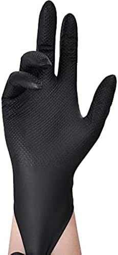 Ръкавици Thor Grip от ултра силна черно промишлени нитрил с повдигнат от диамантената шарка, 8 мил., Без латекс,