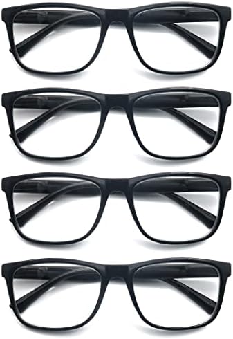 Очила за четене OLOMEE 1,50 Големи Големи Квадратни Мъжки Ридеров в Черна Рамка, 4 опаковки, Удобни и Леки Очила