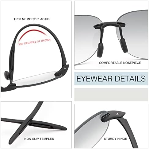 MIRYEA 2 Двойки Бифокальных Очила За Четене Без Рамки, Слънчеви Очила С Защита UV400, Ридеры за Мъже И Жени,