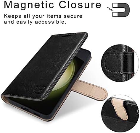 Чанта-портфейл Belemay за Samsung Galaxy S23-Защитна флип-надолу капачка от естествена кожа-Притежател на кредитна