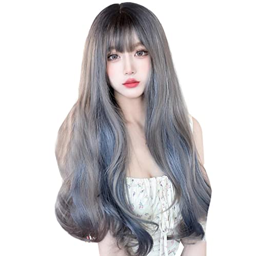 osseoca сиво-син градиент Дълга къдрава синтетични косми Лолита Японски cosplay парти натурални женски перуки