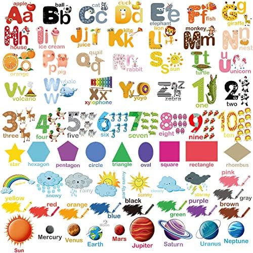 Cualfec 9 Листа Азбука Номер на Цвета на Времето Планетата Обучение, Образователни Стикери За Стена Азбука Цвят