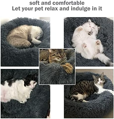 Успокояващ Котешки легла за домашни котки и кучета - 19,7 Плюшен легло за домашни любимци с пончиками за малки,