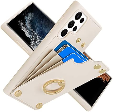 Калъф LAMEEKU за Samsung Galaxy S22 Ultra, Кожен калъф-портфейл с държач за кредитни карти, Околовръстен Поставка