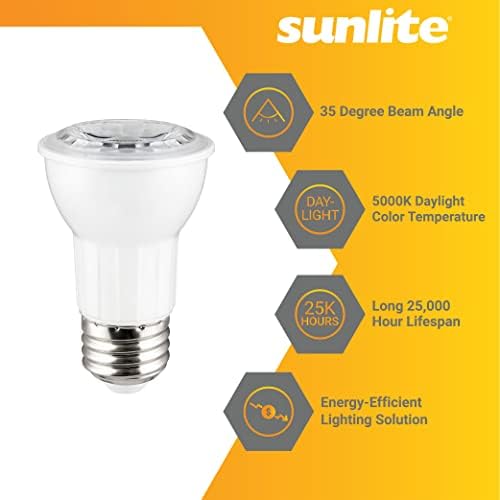 Отразяваща лампа Sunlite 80551 LED PAR16, 6 W (50 W =), 500 Лумена, Средна база E26, С регулируема яркост, Прожектор,