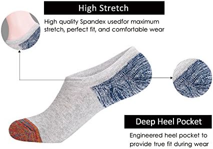 JOYNÉE Мъжки 6 Опаковки Ежедневни Памучни Чорапи No Show със силиконова защита От подхлъзване върху възглавницата