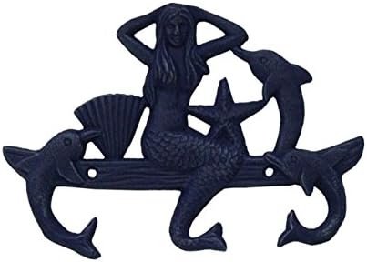 Морска Чугунен Русалка Hampton с куки под формата на Делфини, 9 инча, Селски Син