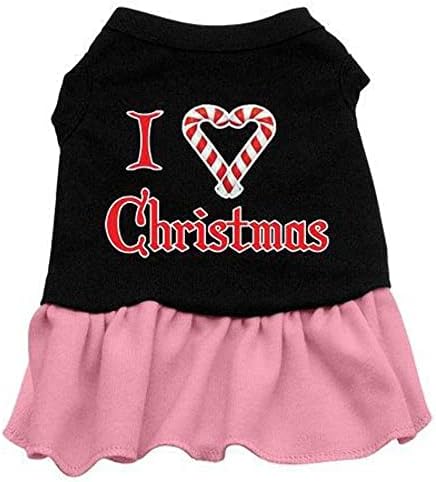 Mirage Pet Products 12-инчов рокля с трафаретным принтом Аз обичам Коледа, средно, черно с розово