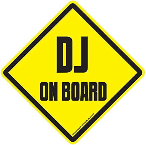 Пълноцветен печатна стикер StickerDad® DJ ON Board V1 - Размер: 4.5 инча, Цвят: жълт / черен - за прозорци,
