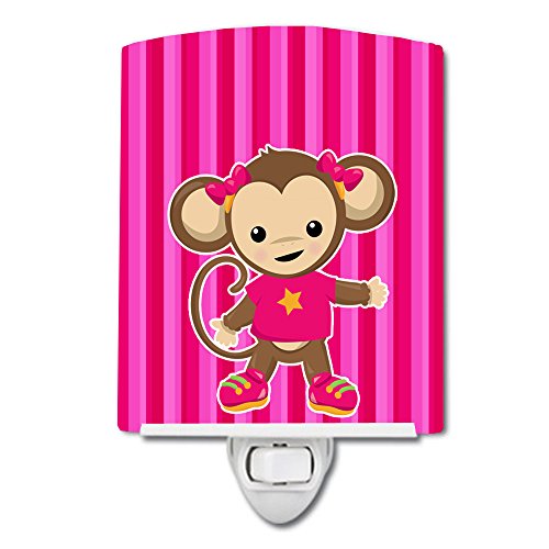 Керамични лека нощ Caroline's Treasures BB7020CNL с маймунката в розова ивица, Компактен, сертифициран UL, идеални за спални, баня, детска, коридор, кухня,