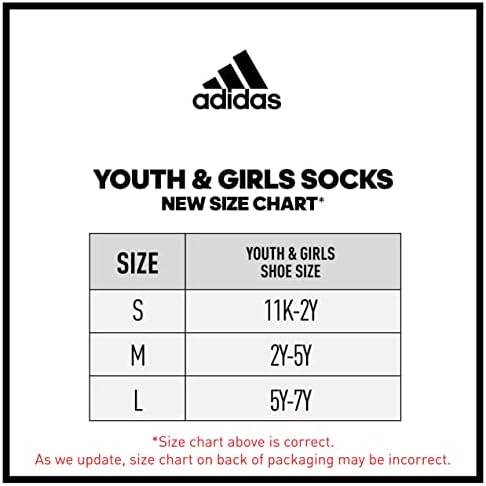 adidas Детски -Чорапи с мека ъглова лента за момчета и момичета в една четвърт от инча (6 двойки)