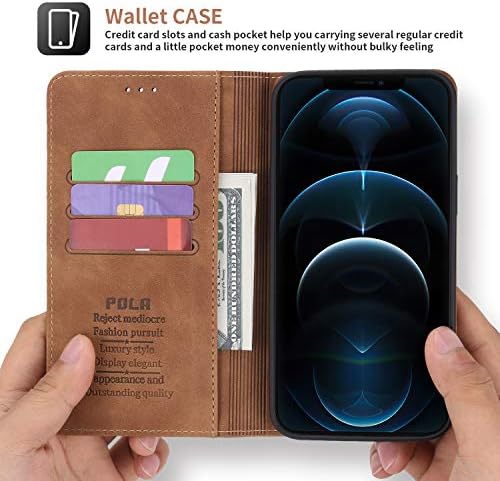 Чанта-портфейл SWP за iPhone 12 Pro Max 5G, калъф от изкуствена кожа premium [4 слота за карта], флип-надолу делото-книжка с кредитни джоб [Функция на каботажните], устойчив на удари