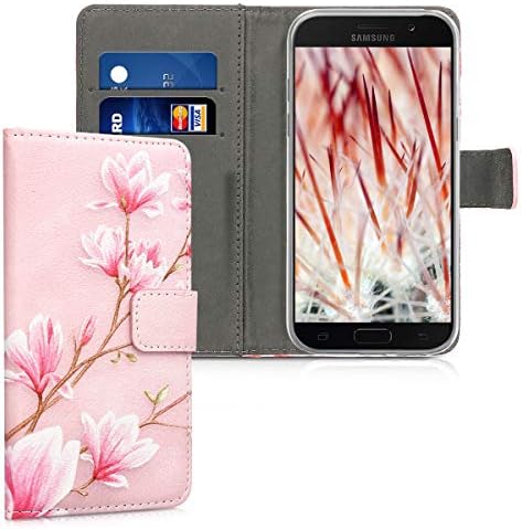 Чанта-портфейл kwmobile, съвместим с Samsung Galaxy A5 (2017) - Калъф от изкуствена кожа - Розова Магнолия /Бяла