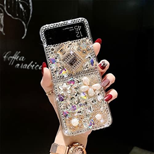 за Samsung Galaxy Z Флип 4 Калъф за жени, Момичета с каишка, Разкошен Брилянт дизайн с красиви кристали, 3D