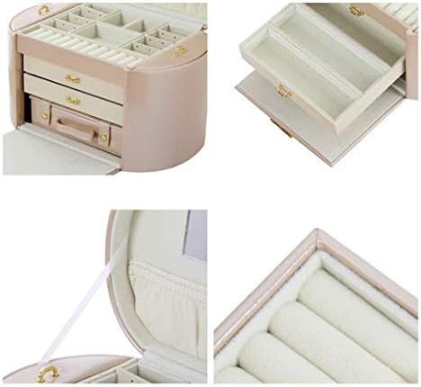 Кутии за бижута QTT от Изкуствена Кожа, Витрина за бижута с 2 чекмеджета и Вграден в Огледало за Тоалетка Маса,