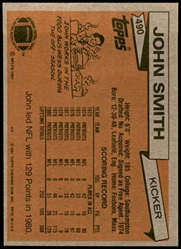 1981 Topps 490 Джон Смит Патриоти Нова Англия (Футболна карта) NM/ MT Patriots Саутхемптън