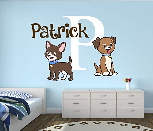 Стикер за стена с потребителско име Кученца - Декор на детска стая - Стикери За стена детска - Vinyl стикер На стената в спалнята с участието на Кученца (48 x 36)