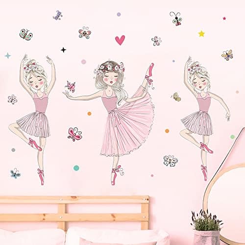 3 Стикери за стена, за Момичета-Балерини, Стикери за Стена с Розова Пеперуда, Подвижни Танц Винил Декор за Детска