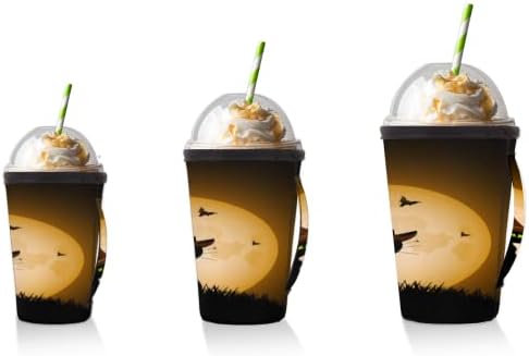 Черна Котка в Шапка Пълнолуние за многократна употреба Кафе ръкав с лед с дръжка от неопрен За Напитки, кафе