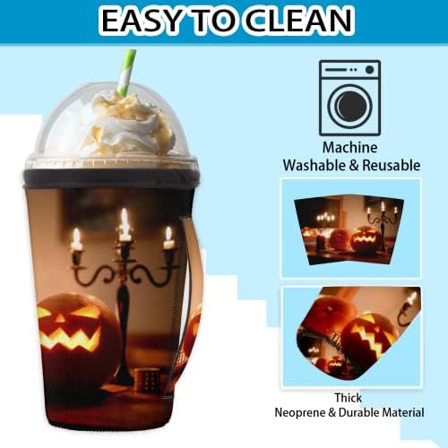 Фенер-Тиква за Хелоуин 64 многократна употреба Кафе ръкав с лед с дръжка, Неопреновый Чаша за Напитки, кафе