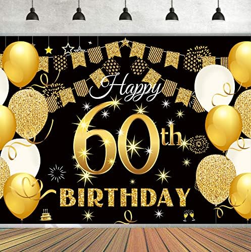 Saliyaa 7x5ft Фон с 60-ти Рожден Ден, 60-те Украса За партита честит Рожден Ден, Черен Златен Плакат с Надпис