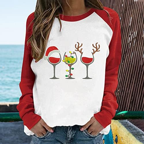 Дамски Пролетно Тениска с Дълги ръкави и принтом в стил Мозайка, Ежедневни Тениска с кръгло деколте и Коледните