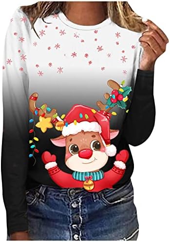 Shusuen/ Дамски Модни Свободна Спортни Дрехи С Коледните Принтом, Есенни и Зимни Блузи, с кръгло деколте, Всекидневни Удобен Пуловер, Hoody