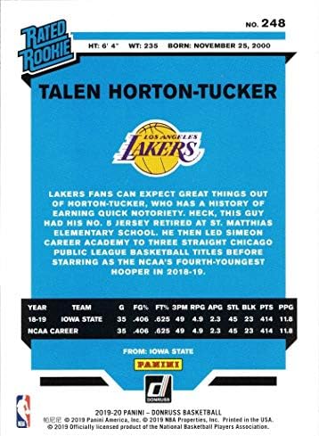 2019-20 Панини Donruss Баскетбол 248 Тален Хортън-Карта начинаещ Такера - висок Ранг начинаещ