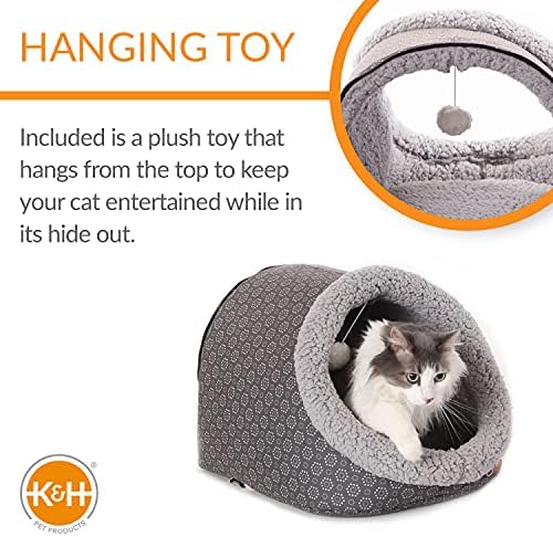 K& H СТОКИ ЗА ДОМАШНИ ЛЮБИМЦИ, Термо-Легло за котки с подгряване в пещерата, за домашни любимци - Сив/Гео Цвете