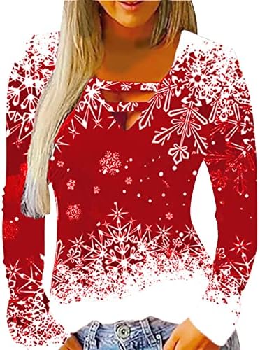 Дамски Коледна Блуза С Принтом, Тениска с V-образно деколте, Нередовен Топ С Дълъг Ръкав, Женски Ежедневното Коледна Рокля
