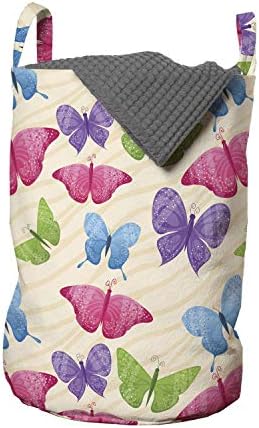 Модерна чанта за дрехи Ambesonne, Многоцветни пеперуди в ярки цветове, дизайн на Криле Мотылька за момичета,