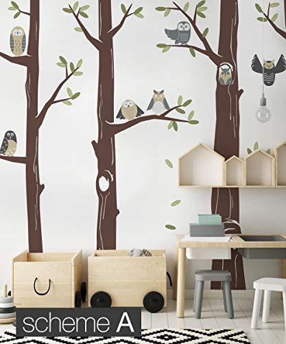 Приятелски Горски Сови със стикер на стената във формата на Дървета (схема А)