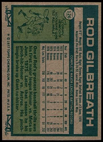 1977 Topps # 126 Род Гилбрит Атланта Брэйвз (Бейзболна карта) в Ню Йорк+ Брэйвз