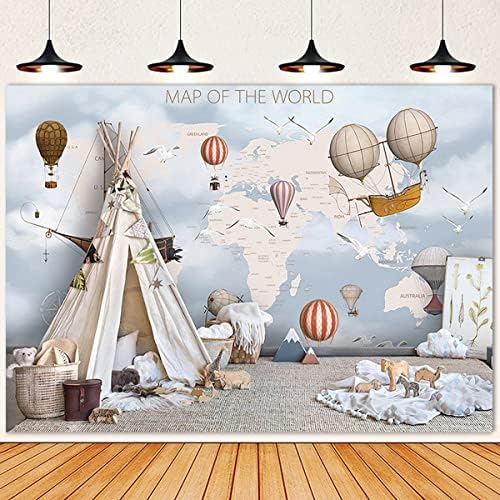 Палатка Приключения Карта на света, на животни Фон за Снимки Приключенски Самолет, балон Ретро Фон Нека приключението да Започне Фон Карта на света Пътуване Темати