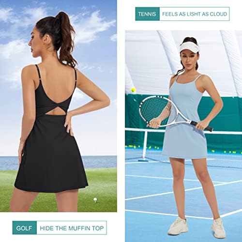 Тенис рокли за жени, Пробег Рокля за тенис с отворен гръб, Вградени Шорти и Бюстгальтером за спортни Тенис Рокля