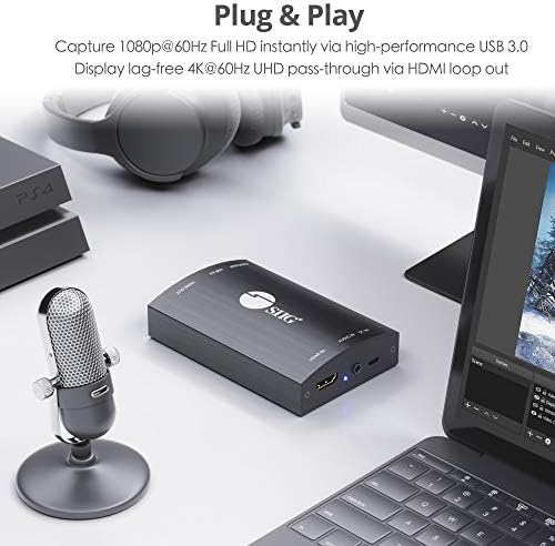 SIIG USB 3.0, HDMI, A /V Карта на улавяне с петлевым изход 4K60, HDMI 4K60 Capture USB 3.0 Запис на 1080p, извличане на звука и микрофон, цифров slr камера, излъчването на живо, видео конферентна
