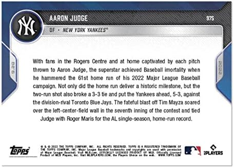 2022 Топпс Топпс Сега 975 Аарон Джадж 61 Завършва кариерата си в Ню Йорк Янкис Ню Йорк-Планина