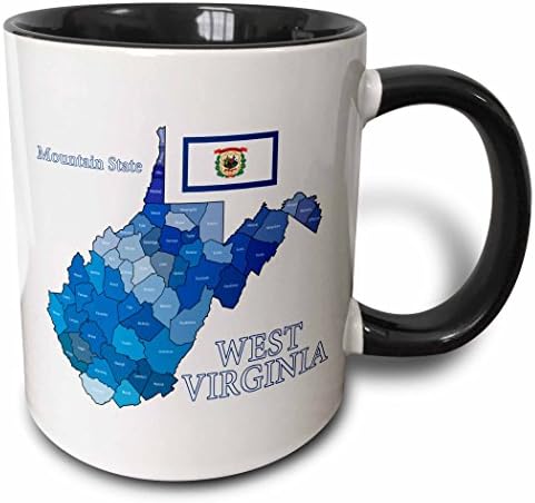 3d Чаша с флага и лична карта, име на Западна Вирджиния с името на държавата и този псевдоним, 11 грама, Черна