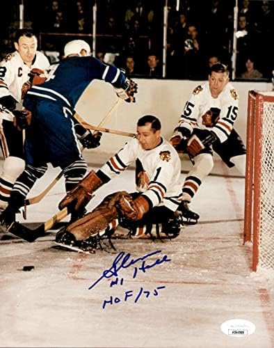 Глен Хол Подписа снимка Чикаго Блекхоукс 8x10 JSA COA - Снимки на НХЛ с автограф