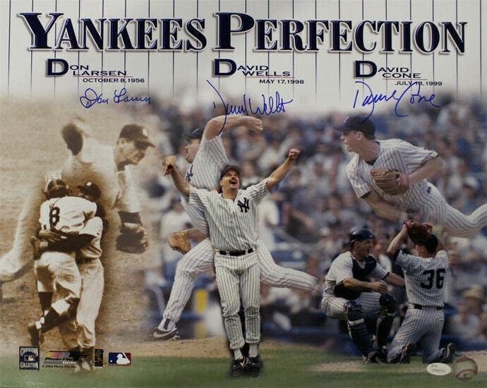 Ню Йорк Янкис Подписаха Добра игра 16x20 Снимка Larsen Wells Cone JSA 14018 PF - Снимки на MLB с автограф