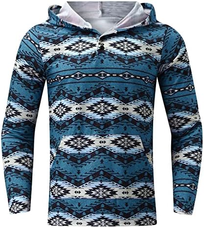 XIAXOGOOL Мъжки Пуловер С Принтом в стил Уестърн Ацтеките, Hoody В Клетката Копчета Отпред, Лоскутные Върхове,