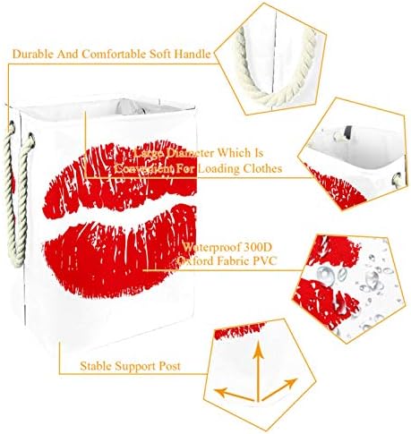 Червен Отпечатък от целувка на Устните Голяма Кошница за дрехи Кошница за съхранение Вградена Подплата с Подвижни