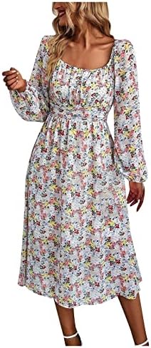 NOKMOPO Мини рокля с дълъг ръкав, Вечер Модно Пролетта и Есента Рокля в стил Бохо с кръгло деколте