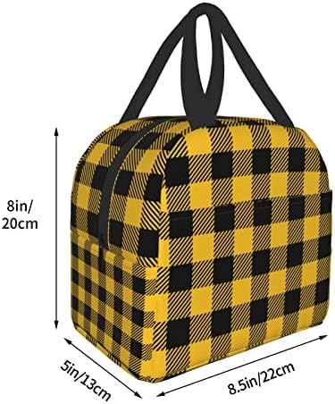 Чанта за Обяд Клетчатая Жълта Черна Случайна Кутия За Обяд на Торби за Многократна употреба За Обяд Преносим Контейнер За Храна Tote За Мъже, Жени, Работа, Пътуване Пи